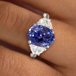 Three Stone Oval Cut Blue Sapphire Engagement Ring For Women Next Jewelry