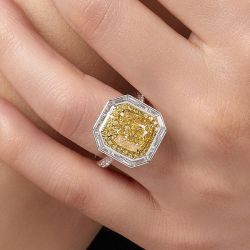 Halo Two Tone Radiant Cut Yellow Sapphire Engagement Ring For Women