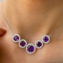Next Jewelry Round Cut Amethyst Sapphire Pendant Necklace For Women