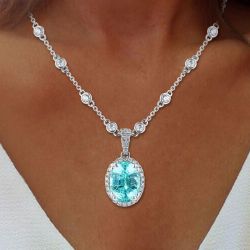 Next Jewelry Oval Cut Aquamarine Sapphire Necklace Pendant Necklace For Women