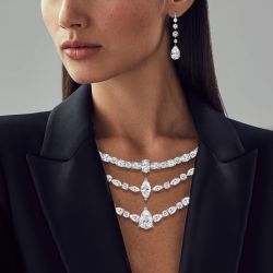 Pear & Marquise & Oval Cut White Sapphire Layered Necklace & Drop Earrings Set For Women