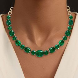 Gold Cushion Cut Emerald Sapphire Choker Necklace For Women Next Jewelry