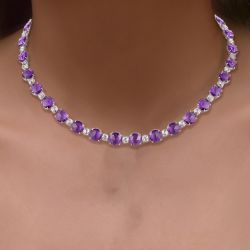 Round Cut Amethyst Sapphire Necklace Tennis Necklace For Women Next Jewelry