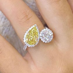 Halo Two Tone Pear & Round Cut Yellow & White Sapphire Engagement Ring For Women Next Jewelry