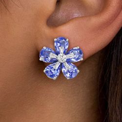 Flower Pear Cut Blue Sapphire Stud Earrings Women's Jewelry Next Jewelry