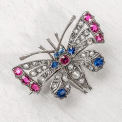 Butterfly Round Cut Multi-Colored Sapphire Brooch Women's Jewelry Next Jewelry 