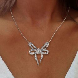 Round Cut White Sapphire Jewelry Bow Pendant Necklace For Women Next Jewelry