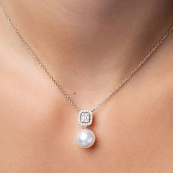 Halo Round Pearl Pendant Necklace For Women Next Jewelry