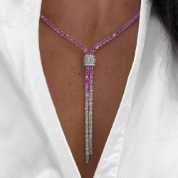 Lariat Design Baguette Cut Pink Sapphire Lariat Necklace For Women Next Jewelry