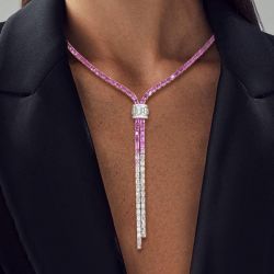 Lariat Design Baguette Cut Pink Sapphire Lariat Necklace For Women Next Jewelry