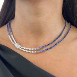 Double Row Round Cut Blue Sapphire Jewelry Tennis Necklace For Women Next Jewelry 