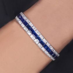 Milgrain Emerald Cut Blue Sapphire Tennis Bracelet For Women Next Jewelry