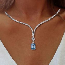 Emerald Cut Aquamarine Sapphire Necklace For Women Next Jewelry