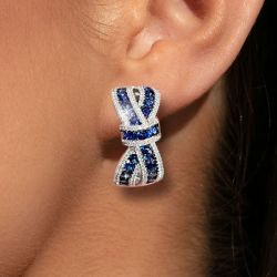 Knot Design Round Cut Blue Sapphire Hoop Earrings For Women Next Jewelry