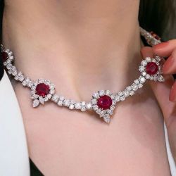 Halo Oval Cut Ruby Sapphire Necklace For Women Next Jewelry