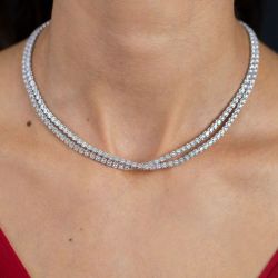 Double Row Round Cut White Sapphire Tennis Wedding Necklace For Women Next Jewelry