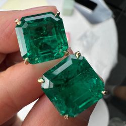 Classic Golden Asscher Cut Emerald Sapphire Stud Earrings For Women