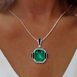 Emerald Cut Emerald Sapphire Pendant Wedding Necklace For Women Next Jewelry