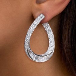 Emerald Cut White Sapphire Hoop Earrings 