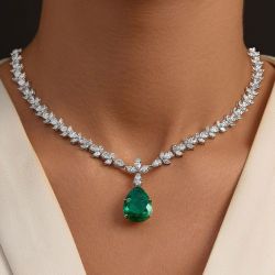 Cluster Design Pear Cut Emerald Sapphire Wedding Necklace For Women Next Jewelry