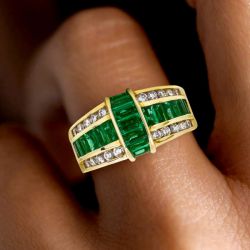 Golden Emerald Cut Emerald Sapphire  Wedding Band Women's Jewelry Next Jewelry