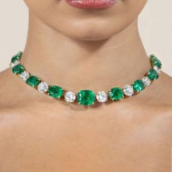 Golden Cushion Cut Emerald Sapphire Tennis Wedding Necklace For Women Next Jewelry