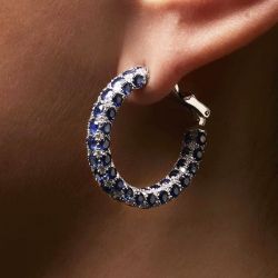 Eternity Round Cut Blue Sapphire Hoop Earrings Women's Jewelry Next Jewelry