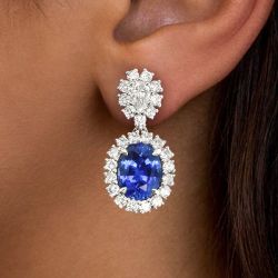 Halo Oval Cut Blue Sapphire Drop Earrings For Women Next Jewelry