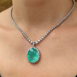 Halo Oval Cut Emerald Sapphire Wedding Necklace For Women Next Jewelry