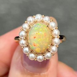 Halo Milgrain Oval Cut Opal & Pearl Engagement Ring Women's Jewelry Next Jewelry