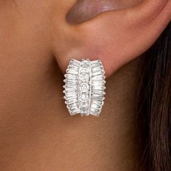 Baguette & Round Cut White Sapphire Hoop Earrings Women's Jewelry Next Jewelry