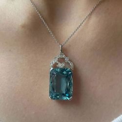 Radiant Cut Aquamarine Sapphire Pendant Wedding Necklace Women's Jewelry Next Jewelry