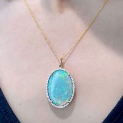 Halo Oval Cut Opal Pendant Wedding Necklace Women's Jewelry Next Jewelry