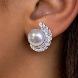 Round Cut Pearl & White Sapphire Stud Earrings Women's Jewelry Next Jewelry