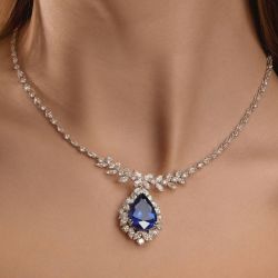 Halo Pear Cut Blue Sapphire Wedding Necklace Women's Jewelry Next Jewelry