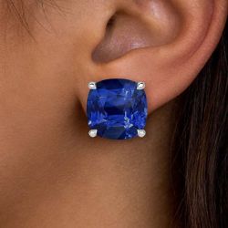 Classic Cushion Cut Blue Sapphire Stud Earrings For Women Next Jewelry