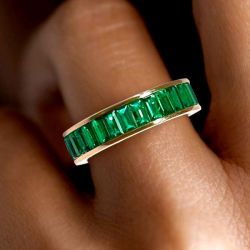 Golden Emerald Cut Emerald Sapphire Wedding Band For Women Next Jewelry