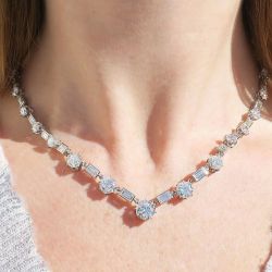 Round & Baguette Cut White Sapphire Tennis Wedding Necklace For Women Next Jewelry