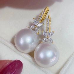 Golden Round & Marquise Cut Pearl Drop Earrings For Women Next Jewelry