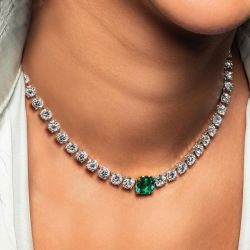 Two Tone Cushion Cut Emerald Sapphire Wedding Tennis Necklace For Women Next Jewelry