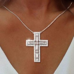 Round Cut White Sapphire Cross Pendant Wedding Necklace For Women Next Jewelry