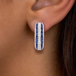 Round Cut Blue Sapphire Hoop Earrings For Women Next Jewelry