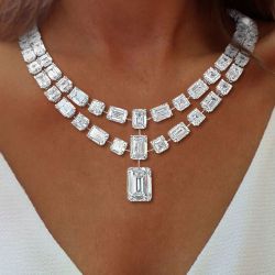 Double Row Emerald Cut White Sapphire Jewelry Wedding Necklace For Women Next Jewelry 