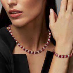 Oval Cut Ruby Sapphire Necklace & Bracelet Sets For Women Next Jewelry