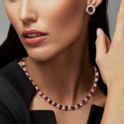 Oval Cut Ruby Sapphire Necklace & Earrings Sets For Women Next Jewelry