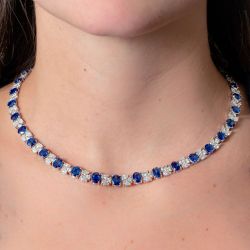 Oval Cut Blue Sapphire Tennis Wedding Necklace For Women