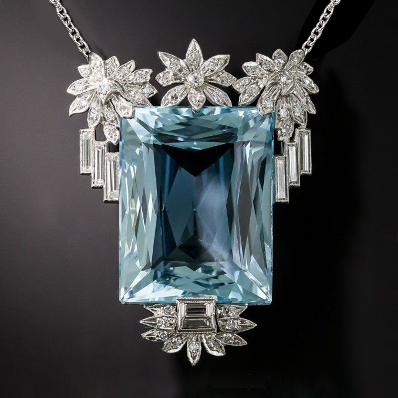 Nextnecklace丨Vintage Radiant Cut Aquamarine Pendant Necklace For Women